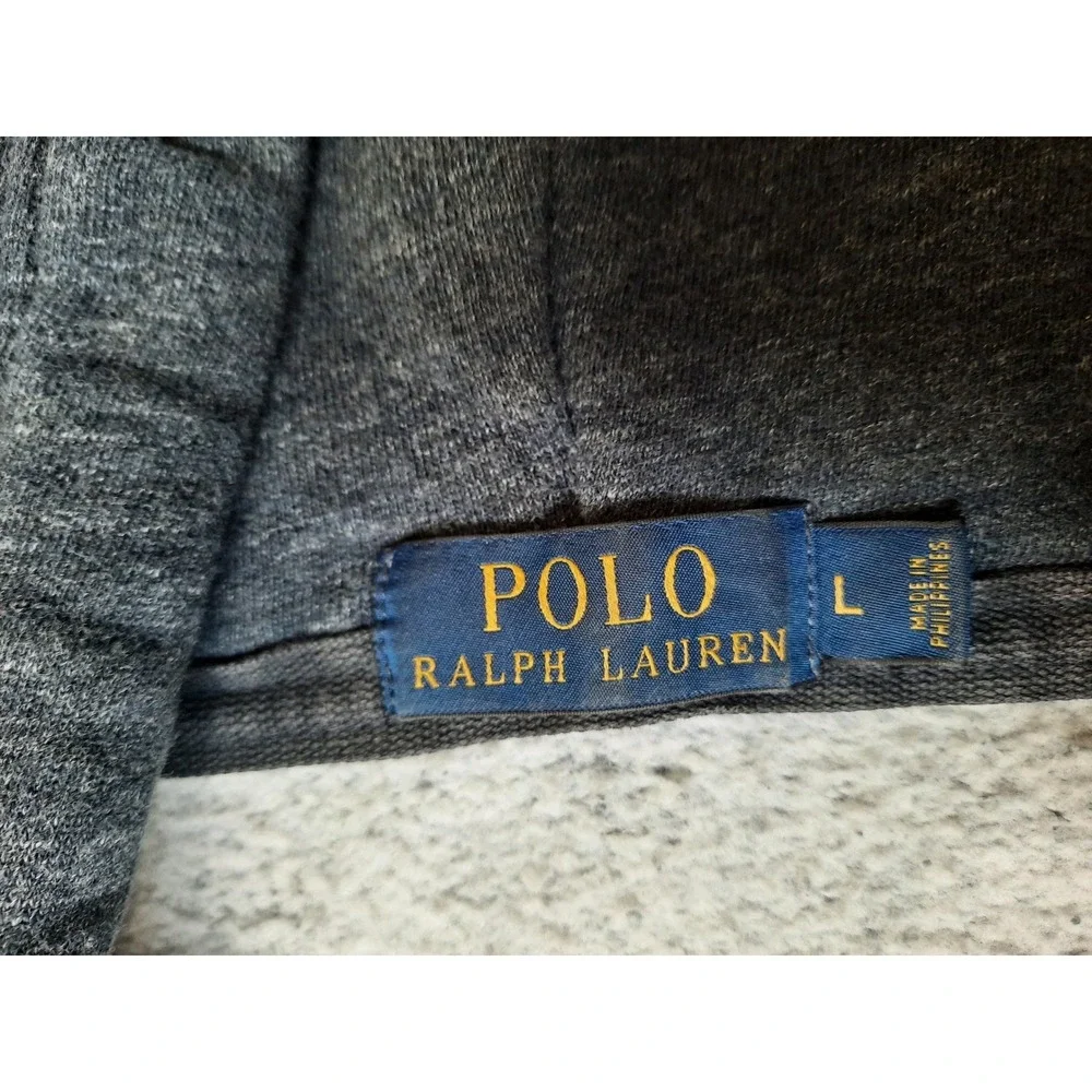 Polo Ralph Lauren Men's Large Heather Gray Full Zip Hoodie Fleece Drawstring SEE